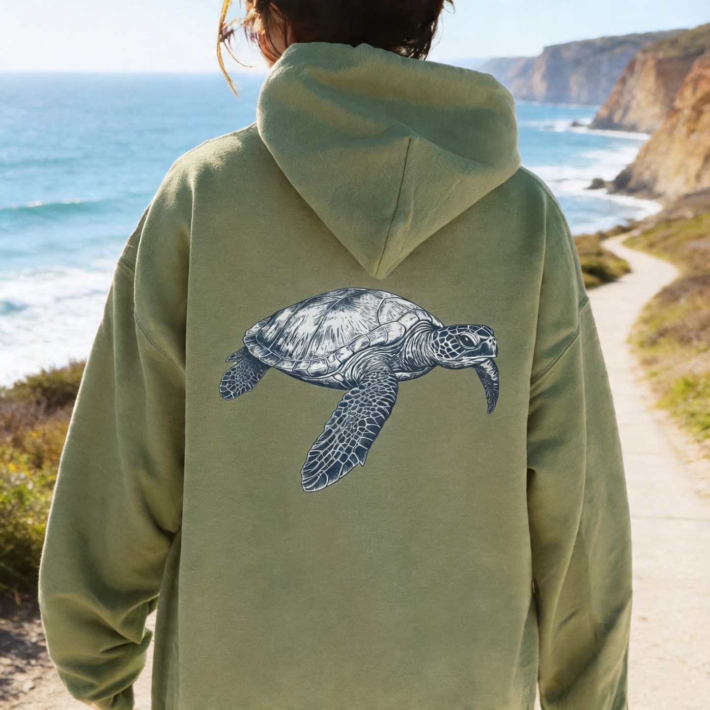 Sea Turtle Back Print Hoodie
