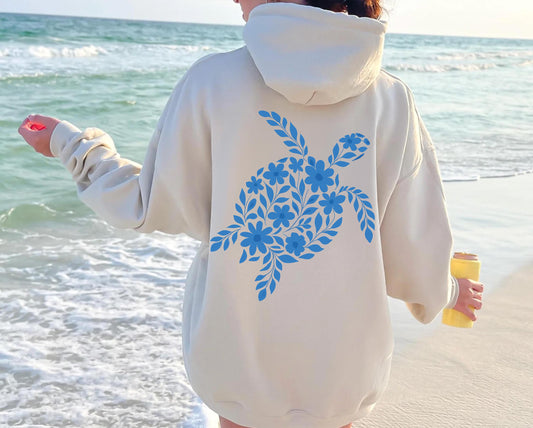 Sea Turtles Floral Hoodie V2