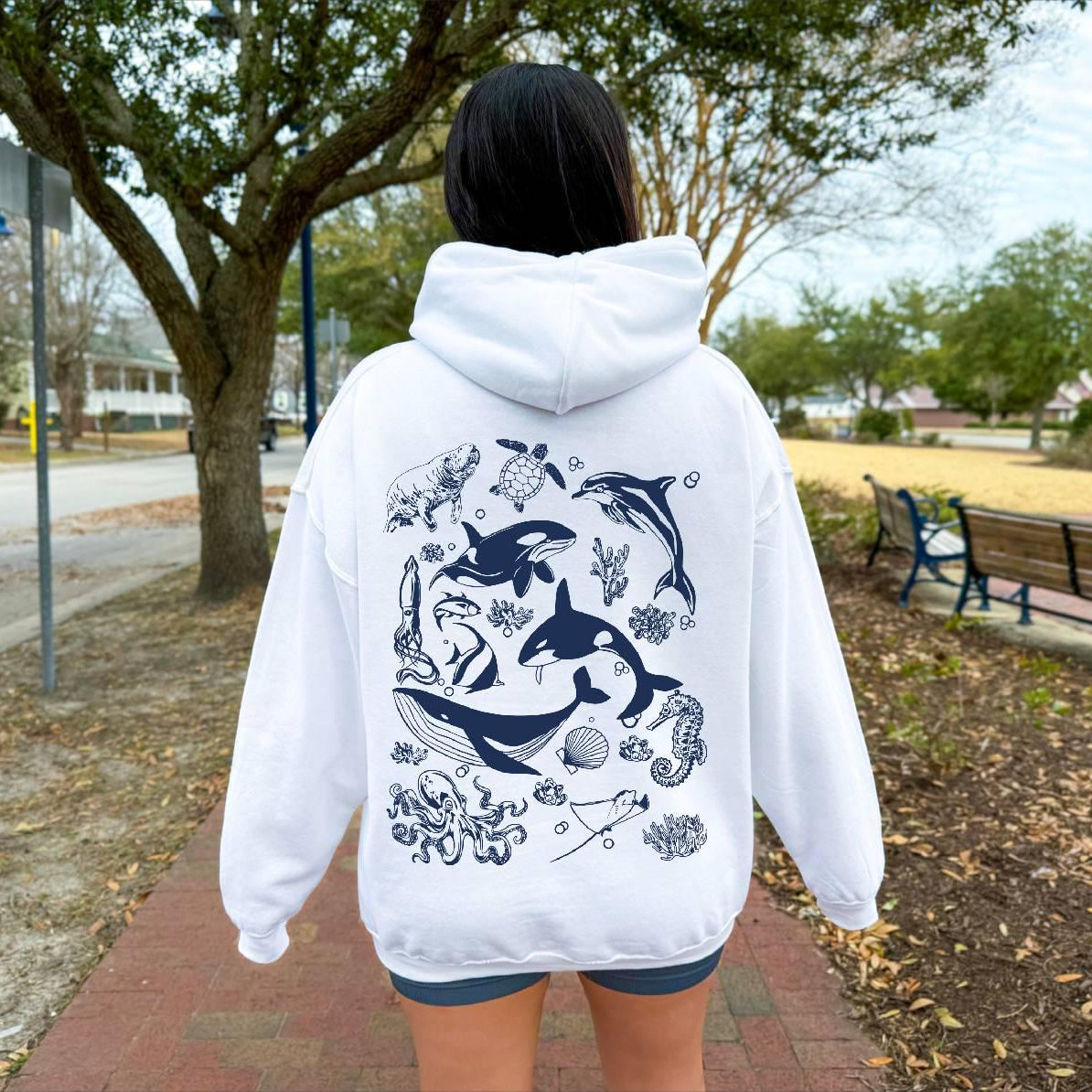 Marine Animals Back Print Hoodie