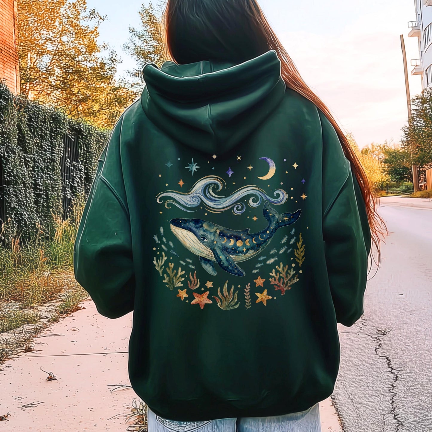 Blue Whale Celestial Waves Hoodie